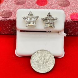10K Solid Gold Real Baguette Diamonds Star Earrings Available On Special Price 