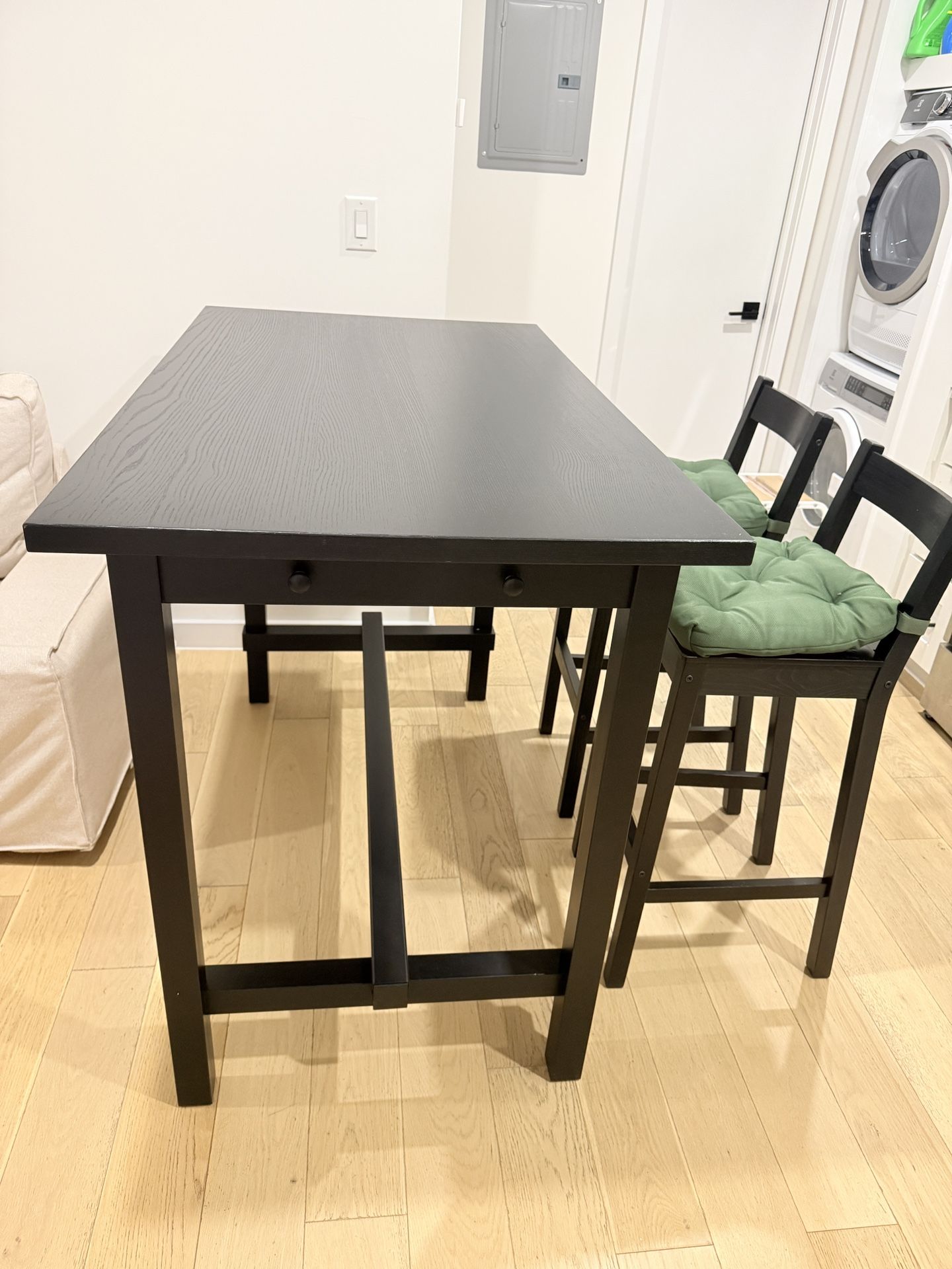 🪑 Bar-High Table + 2 Bar Chairs with Cushions – Black
