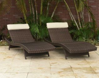 BRAND NEW 2 Piece Brown Wicker Patio Chaise Lounger | Folding | All-Weather | Ideal Furniture for Outdoor | Delivery Available