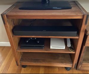 This End Up Wood TV Stand Wheeled Bookcase Bookshelf