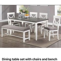 Dining table set with chairs and bench