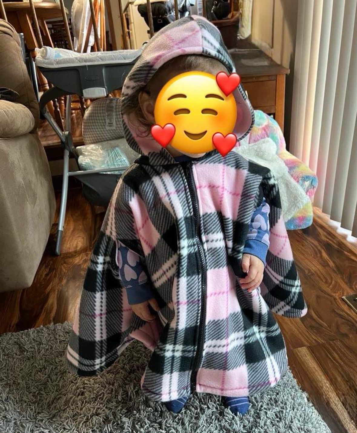 pink fleece poncho - car seat friendly - custom made - fits ages 2-5