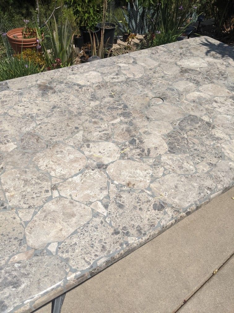 Solid Stone Table With Powder Coated Base