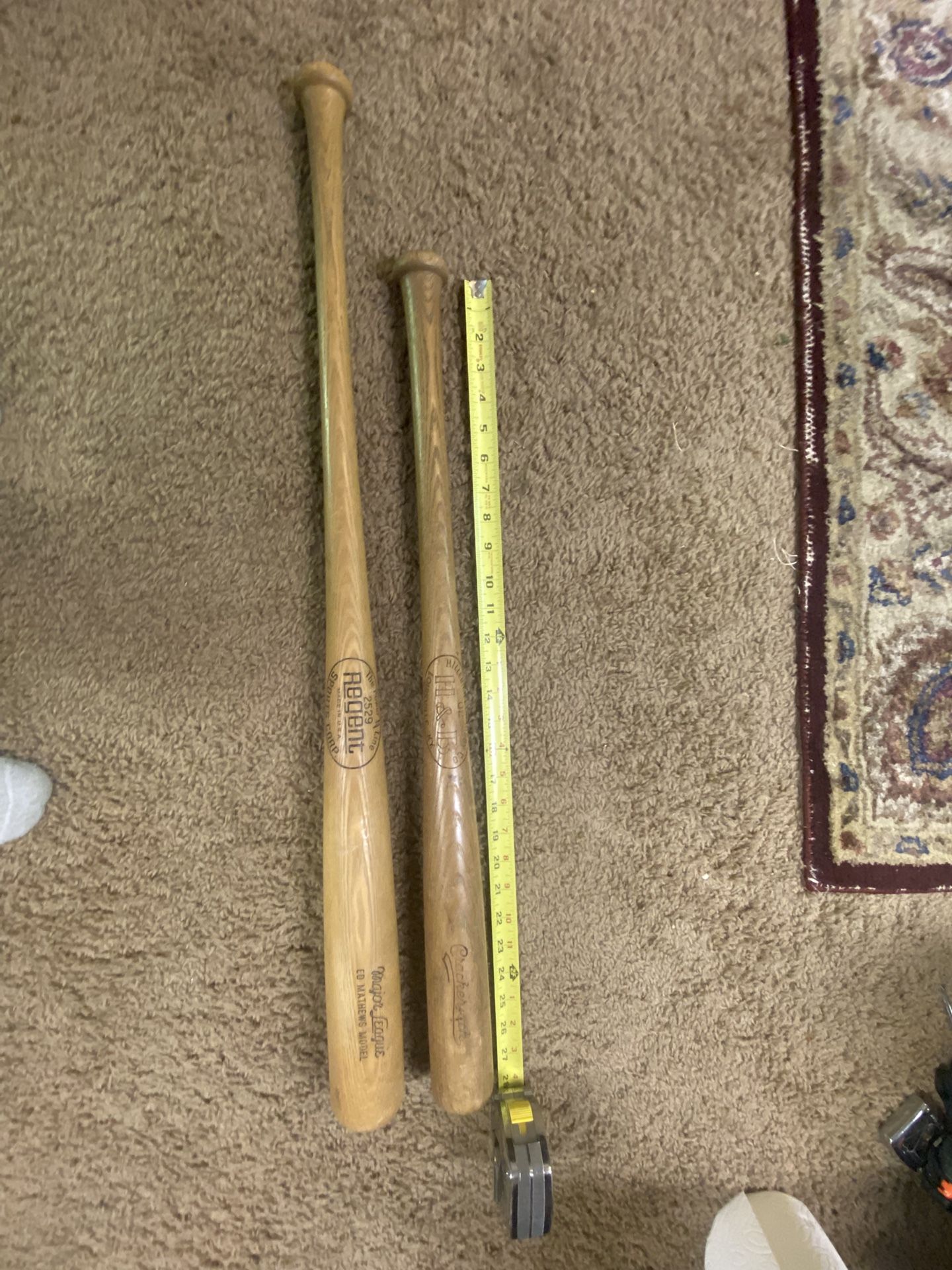 2 Vintage 1950s 1960s Baseball Bats 34” Eddie Matthews + Cracker Jack 27.5”