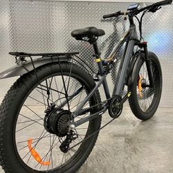 Electric Endurance Mountain E-Bike, 27.5x3.0 All Terrain Tire, 28mph, Thumb Throttle + Pedal assist  + Rear Rack 
