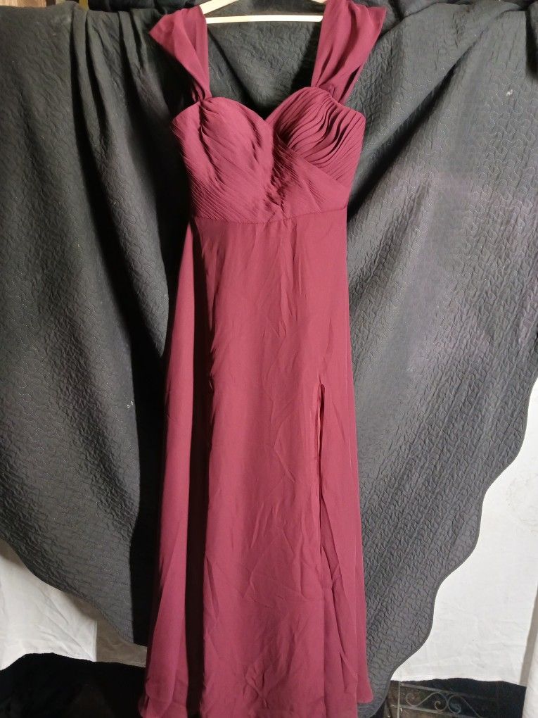 Burgundy Pleated Chest Corset Back Dress Formal Sz 8