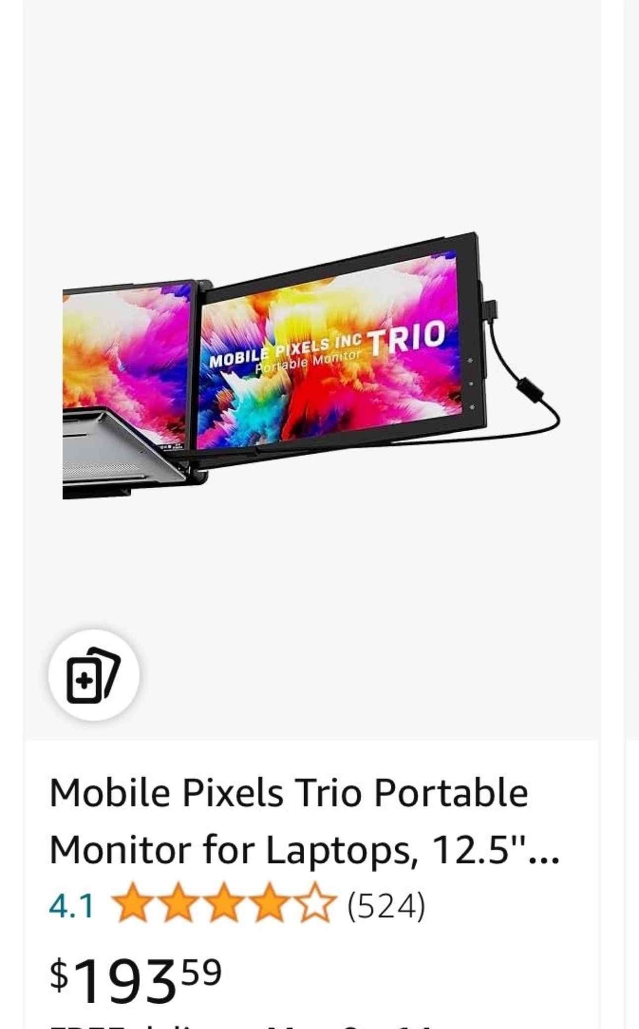 Mobile Pixels Trio Portable Monitor for Laptops, 12.5'' Full HD IPS Screens, USB C/USB A