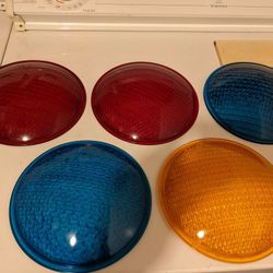 Lot Of 5 Vintage Kopp Glass / Eagle Traffic Signal 8 3/8" Lights Red / Green / Amber