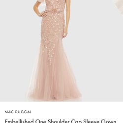 Mac Duggal Embellished One Shoulder Cap Sleeve Gown 