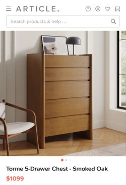 Article Torme 5-Drawer Chest - Smoked Oak, Soft-Close, Open Box