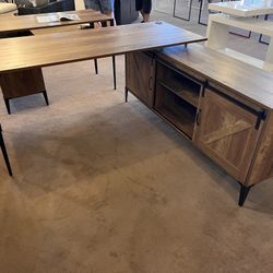 Wood L-Shaped Desk w/Sliding Doors & Drawers 🔥BIG SALE🔥Everything is 50%OFF🔥
