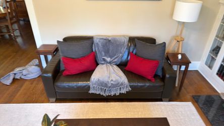 Natuzzi Italian Leather Sofa, Armchair & Ottoman Set – Dark Brown