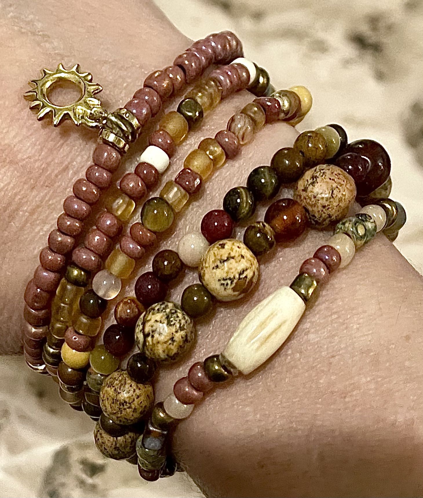 BOHO CHIC…SET OF EARTH TONED STRETCH BRACELETS