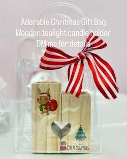 Wooden Chritmas Tealight Candle Holder with Gift bag