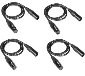 DMX Cables, 3.2ft 3-Pin XLR Male to Female DMX Lighting Signal Cables 4PACK, Metal Connectors, Premium DMX512 DJ Stage Lights Signal Cables