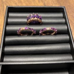 Sterling Silver Gold Tone Purple Gems Earrings/Ring (NEW!)