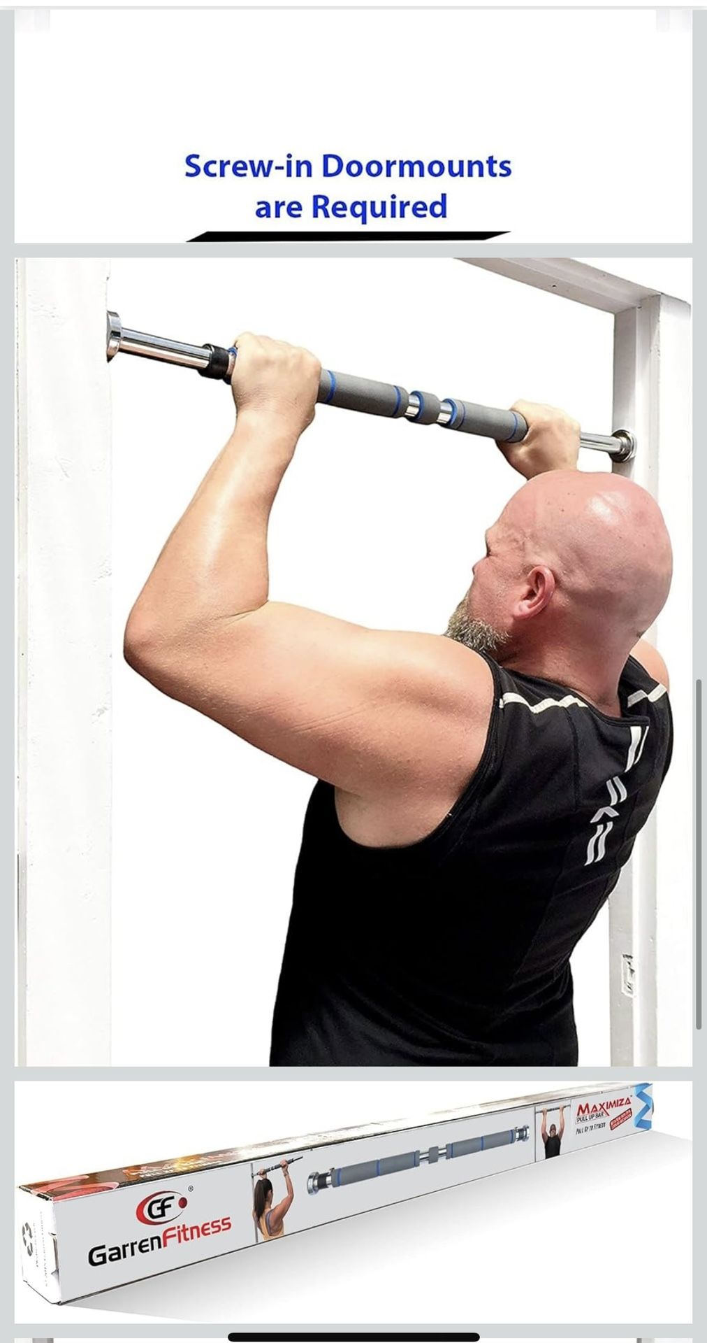 Garren Fitness Maximiza Pull Up Bar for Doorway - 27 to 39 Inches Adjustable Width Pullup Bar/Chin up Bar with 1-Sets of Screw-in Heavy-Duty Door-Moun