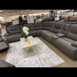 Electric Reclining Leather Sectional with Rocker Chair – Great De