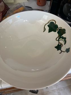 Large White Ceramic Bowl with Ivy Design