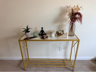 Gold Metal Console Table with Faux Marble Top