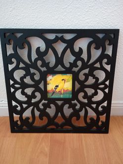Black Scroll Cut-Out Wall Art with Bird Print