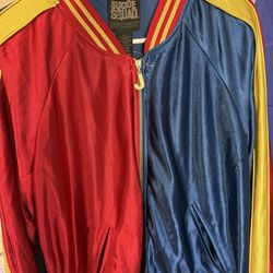 Womens Red and Blue Contrasting Colors Jacket Halloween Costumes Girls Silky Coat SIZE LARGE