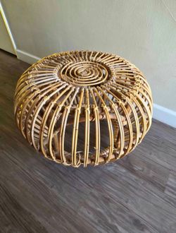 Rattan Wicker 18" tall Ottoman Footstool Retro Boho