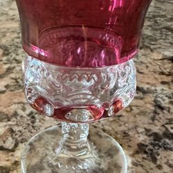 Vintage Franciscan Tiffin Kings Crown Ruby Red Pattern Thumbprint 4 1/4” tall glass 