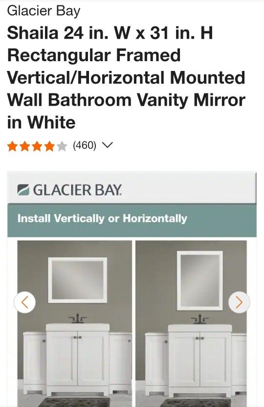 Glacier Bay
Shaila 24 in. W x 31 in. H Rectangular Framed Mirror - NEW!