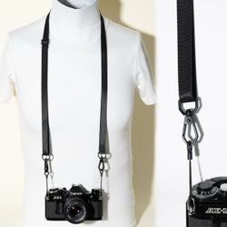 Slim Street Camera Strap 15mm Black Nylon, Swivel Clasp Quick Release 32-50"