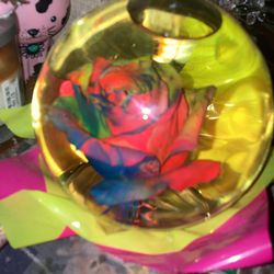 Glass Ball With Rainbow Rose Inside With Water