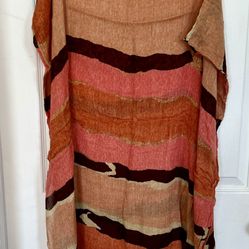 Talbots Orange Salmon Rust Southwestern Fringed Oblong Scarf