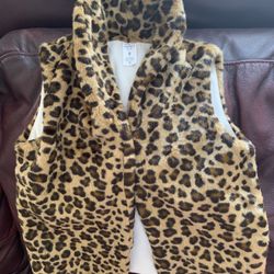 Carters Faux Fur Vest Girls Size 8 Leopard Print Fleece Layering Brown