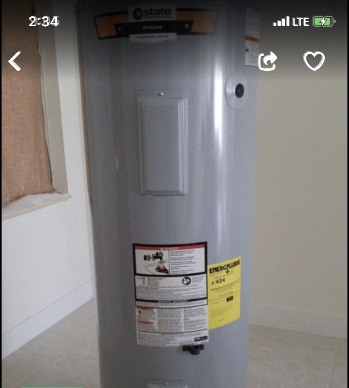 STATE PRO-LINE 50 GALLON ELECTRIC WATER HEATER...... MANUFACTURED DATE 2019 .... GREAT DEAL !