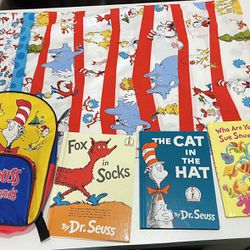 Dr Seuss Books The Cat In The Hat 5 pieces 3 books 1 pillow case 1 small backpack kids