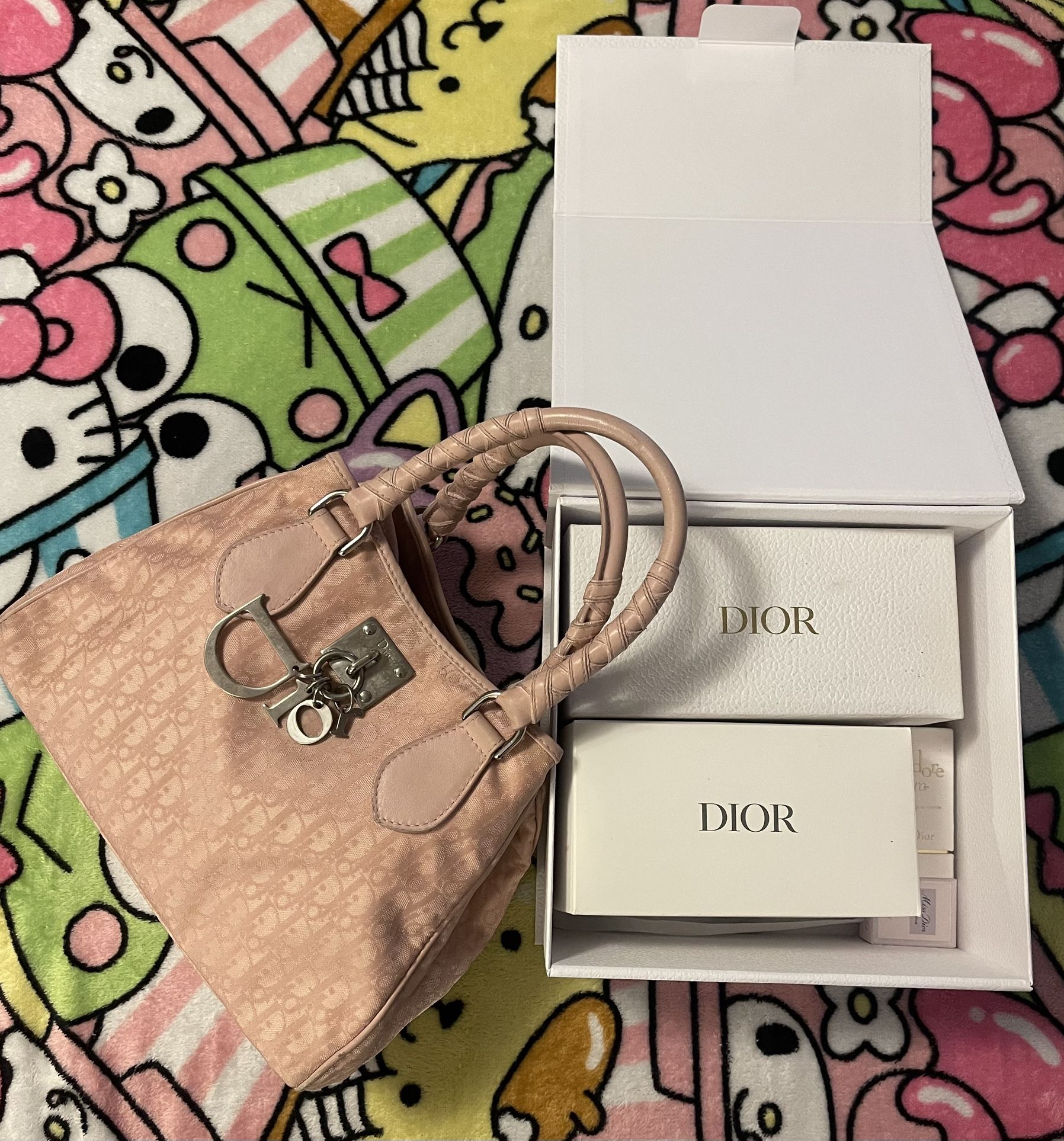 100% AUTHENTIC Christian Dior by John Galliano Vintage Pink Monogram Trotter Charm Bag Bundled with Dior Stronger 2 Sunglasses + Pouch  