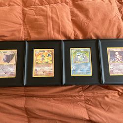 Charizard, Blastoise, Gengar, and Mewtwo Vintage Pokemon Cards (MP) with Four Connecting Frames 