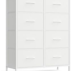 Dresser for Bedroom, Chest of Drawers, Steel, MDF, 8 Non-Woven Fabric Drawers, Storage Organizer Unit, Closet, Entryway, Cloud White 