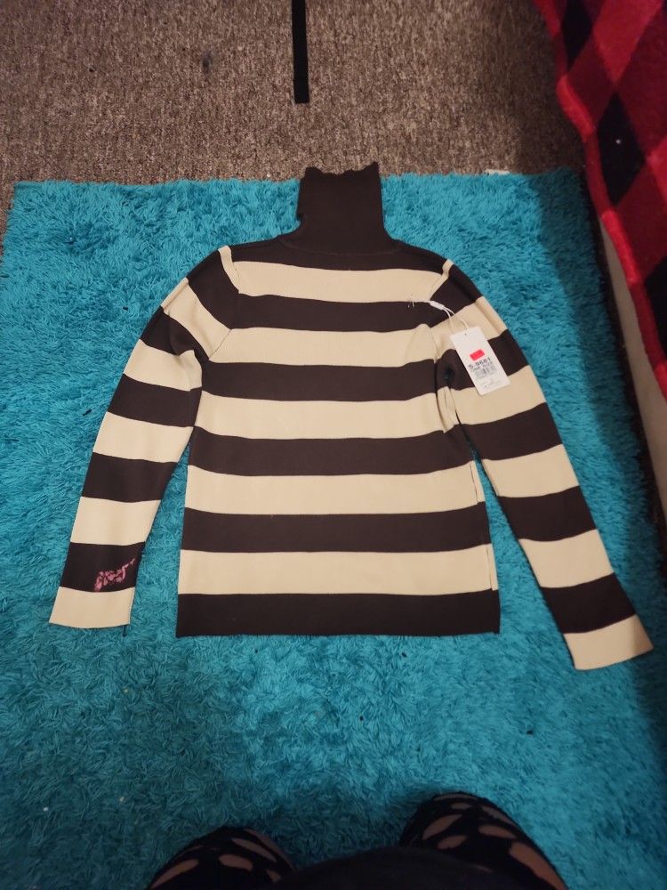 Brown And Beige Striped Turtleneck Shirt 