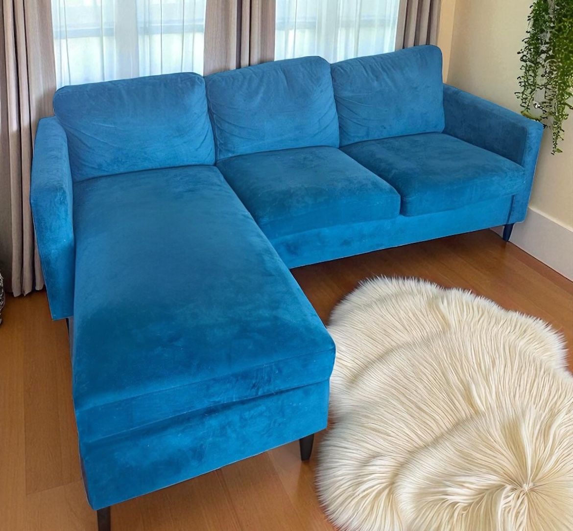 Bluish Green Velvet Sectional Couch