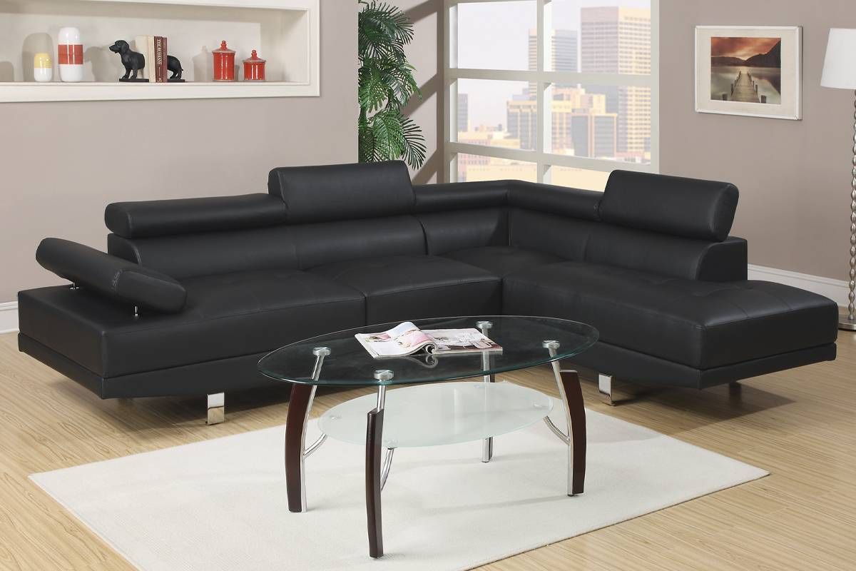 Black Faux Leather Sectional Sofa 