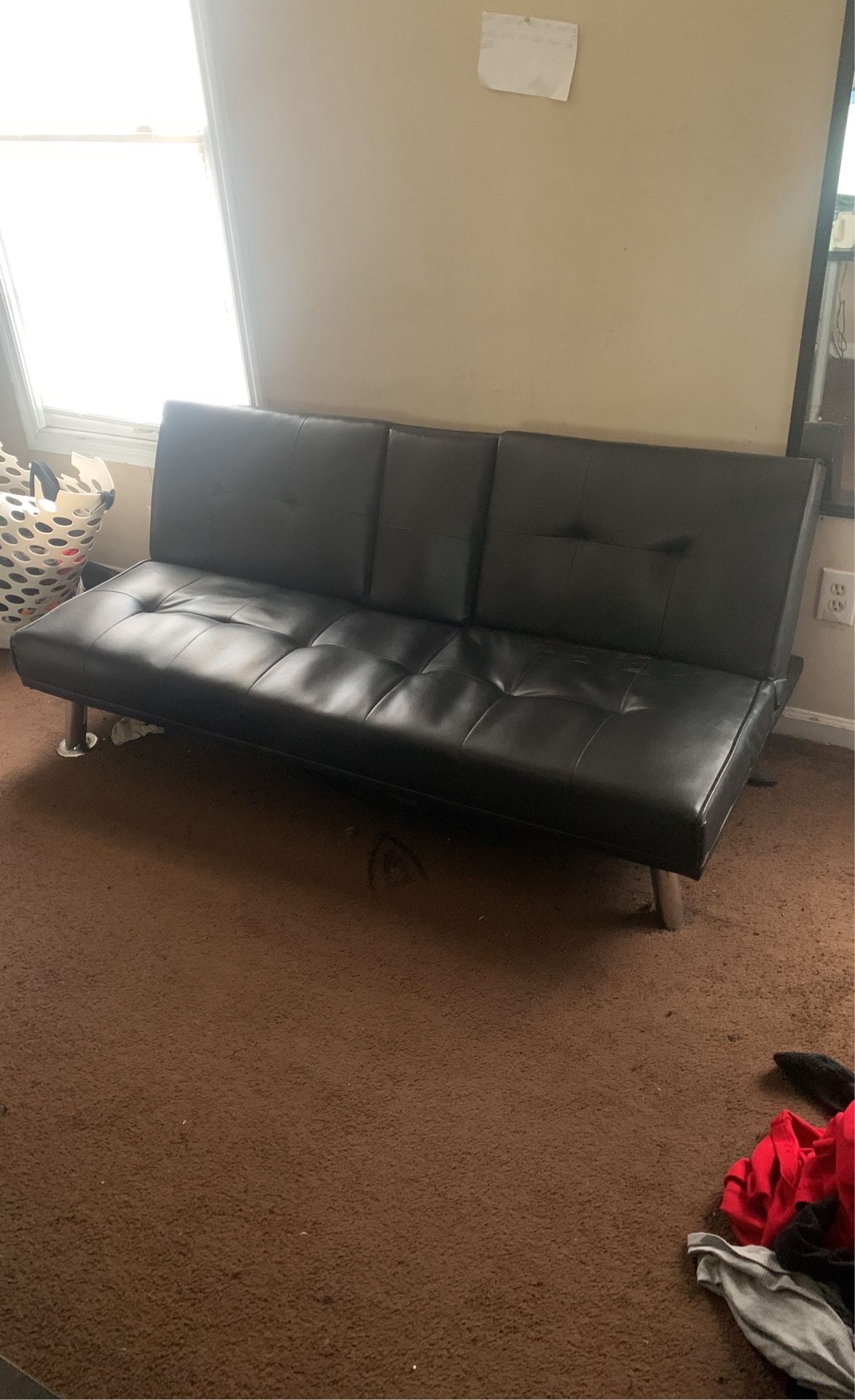 Faux Leather Black Foldable Futon (No Pillows)