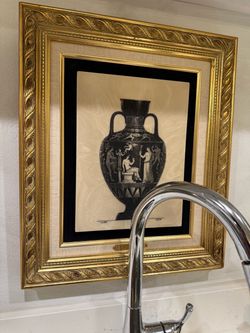 Etched Marble and Gilt Frame Rare Fine Art