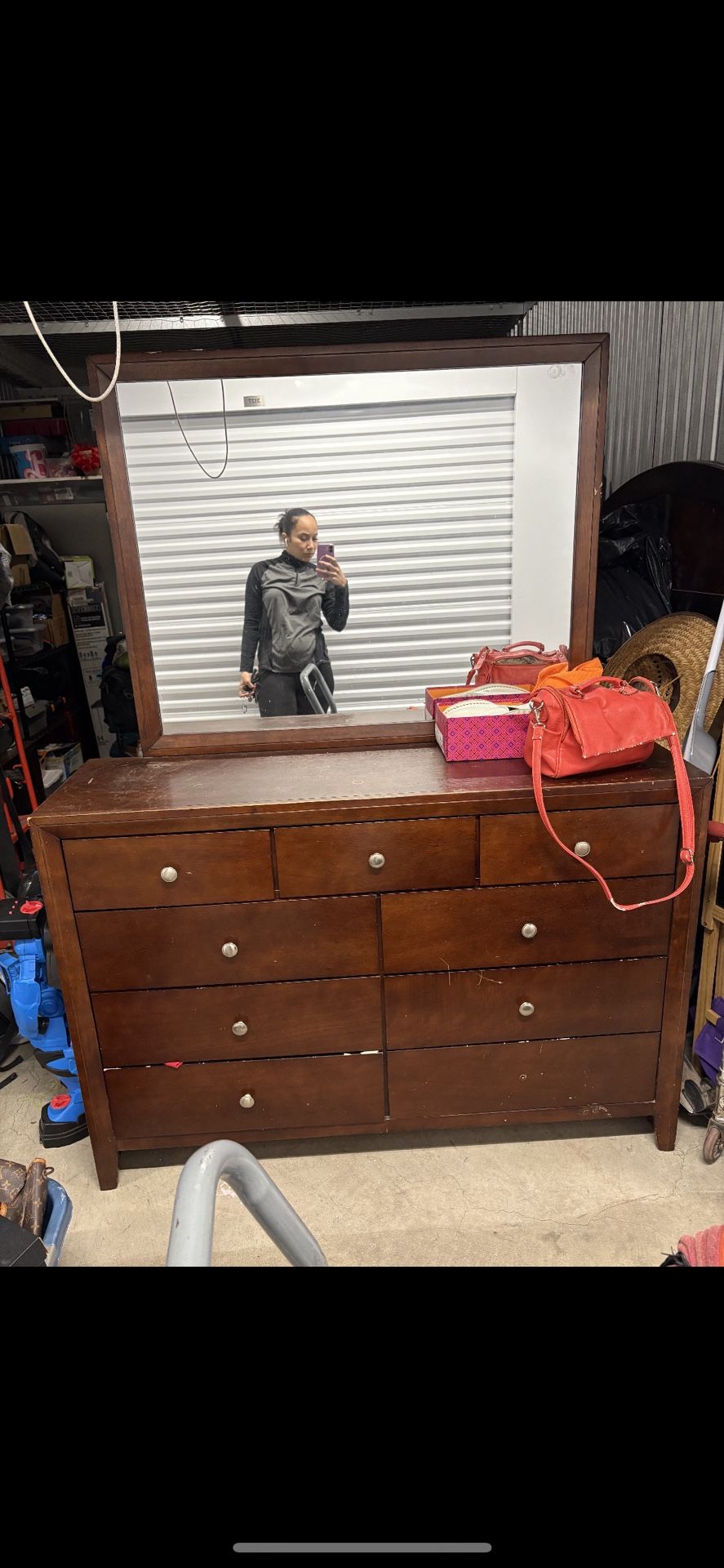 Long Dresser With Mirror And Matching Nightstand