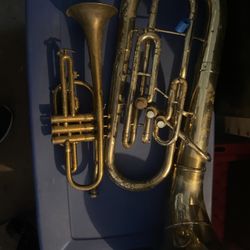 Old Larger Brass Instruments With Dents Need Repair And Cleaning Best Offer