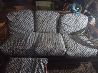Blue and white couch set