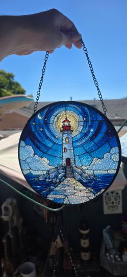 Stained glass lighthouse decor