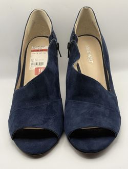 Nine West Women’s Heels Size 10W Navy Blue Suede Peep Toe Ankle Strap