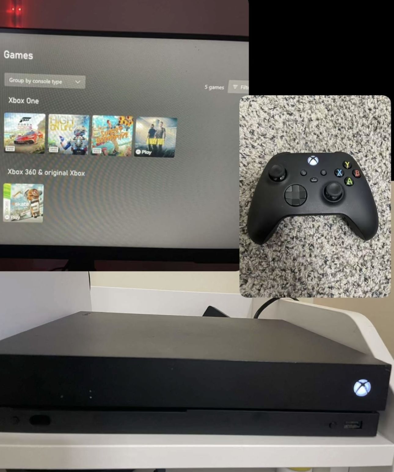 XBOX ONE X 1TB 2 CONTROLLERS & PRE INSTALLED GAMES