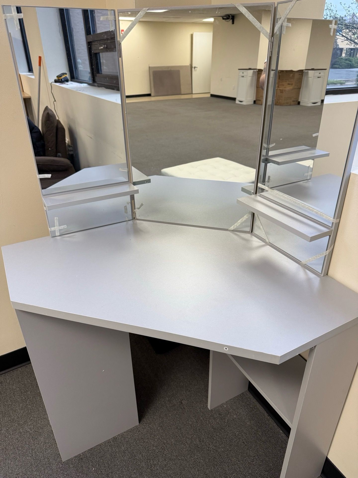 Hironpal Corner Vanity Set with Mirrors, Makeup Vanity Dressing Table with 5 Storage Drawers, Desk Vanity for Small Spaces, Gar $130